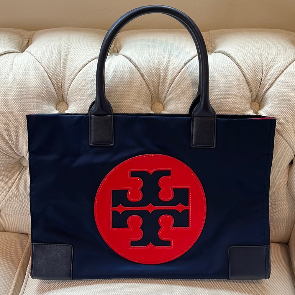 Tory Burch Large Ella Nylon Tote, Royal Navy/Cherry Apple, excellent condition!